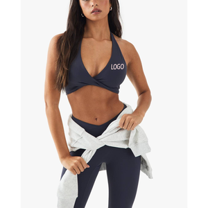 Soutien-gorge de sport personnalisé à col en V torsadé, push-up, pour l'exercice, la gym, le yoga, le fitness, haut de gamme, à maintien élevé, dos nu, style halter, pour femme - Product Image 4