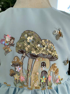 Robe de bal pour enfants en taffetas peinte et perlée à la main, sans manches, longueur genou, nouvelle collection, design unique - Fée - Product Image 5