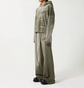 Chándal de invierno para hombre con capucha, estampado con lavado ácido, fabricado profesionalmente, transpirable, 100% algodón, ligero, tallas grandes, color liso, ¡Oferta! - Product Image 5