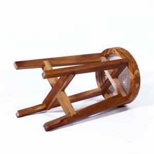 Tabouret de bar en bois massif de style moderne du milieu du siècle, siège rond en rotin tressé, tabouret de comptoir pour îlot de cuisine et café - Product Image 2