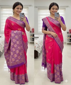 Sari en tissu fantaisie brodé avec perles et diamants, avec blouse non cousue 85054 NOIR - Product Image 3