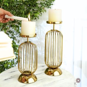 Metal Pillar <b>Candle</b> Holder Stand with Gold Finish - Small & <b>Large</b> - Product Image 4