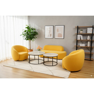 Conjunto de Sofá Amarillo Moderno con Mesa de Centro Redonda, Diseño Minimalista para Sala de Estar - Product Image 1