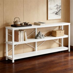 Tavolo Consolle Extra Lungo con Spazio di Archiviazione, Scaffale Aperto e Espositore - Product Image 4