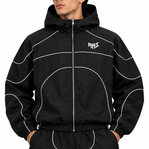 Trendy <b>Black</b> Custom 3m Reflective Windbreaker Jackets Nylon Pants Digital Print Design Men Windbreaker Track Suit <b>Hoodies</b> OEM - Product Image 6