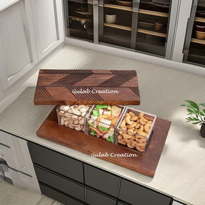 Nueva llegada 2025 tarros acrílicos para frutas secas con bandeja de madera tarros vacíos de almacenamiento de regalo embalaje de regalo caja de madera de frutas secas - Product Image 1