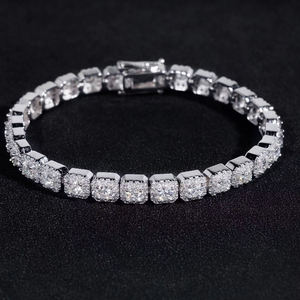 Classic 925 <b>Silver</b> Diamond Tennis Bracelet Round Brilliant Cut Prong Setting Geometric Link Unisex Everyday Wear Jewelry - Product Image 3