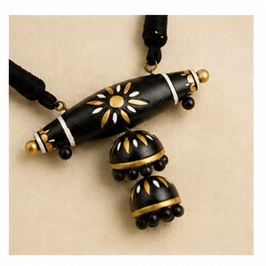 Black Gold Tone <b>Beaded</b> Necklace Set Resin Pendant Jewelry <b>Braided</b> Chain Matching Earrings for Women - Product Image 5