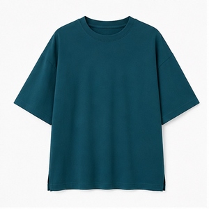 Camisetas Oversize Personalizadas al por Mayor Verde Azulado Oscuro Lisas con Hombro Caído Cuello Redondo Manga Corta Ajuste Holgado Unisex Estilo Urbano - Product Image 1