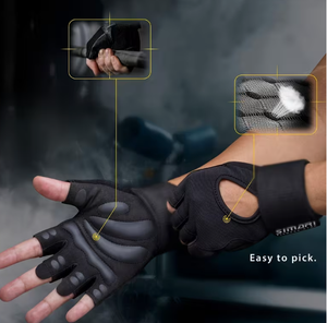 Guantes Deportivos Transpirables de Nailon de Medio Dedo con Muñequeras de 15.5-16.5 Pulgadas, Estilo Liso Negro - Product Image 2