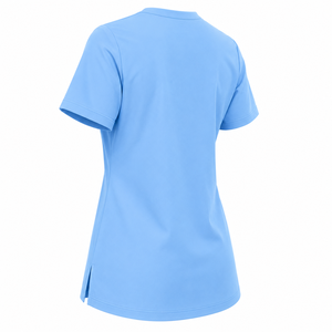 Haut de blouse médicale pour femme, col en V, manches courtes, couleur unie bleu ciel, avec poches, tenue d'hôpital - Product Image 6