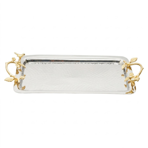 Plateau de service rectangulaire en acier inoxydable martelé avec poignées dorées, plateau décoratif en métal de haute qualité pour la décoration de la maison, cadeaux - Product Image 1