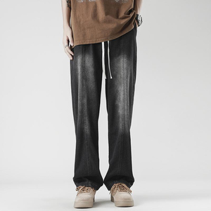 Jeans de Mezclilla Anchos para Hombre, Corte Holgado, Cintura Media, Estilo Casual, Tela de Algodón, Color Gris, Estilo Otoñal - Product Image 2