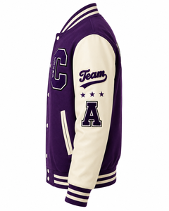 Veste universitaire unisexe violette à boutons, avec patch lettre C brodé, style streetwear, coupe classique, col en V, pour l'hiver - Product Image 4