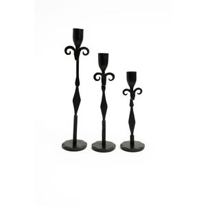 Ensemble de 3 bougeoirs coniques en fer forgé noir mat, style fleur de lys vintage, pour décoration de mariage et de maison - Product Image 1