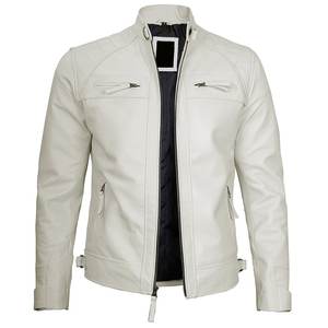 Nueva chaqueta de cuero vintage blanca con cremallera y logotipo personalizado para hombre, chaquetas para hombre, chaqueta de invierno de alta calidad, chaqueta estilo streetwear. - Product Image 1