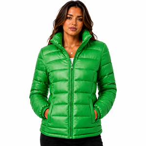 BROTHERS BOND INDUSTRY Veste matelassée grise pour femme en toile respirante, col montant, fermeture éclair, manches longues - Product Image 2