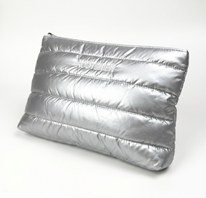 Rootsmen Custom Silver Puffy Quilted Nylon Waterproof Soft Lightweight Travel <b>Makeup</b> Bag Cosmetic Pouch Hanging Large Capacity - Product Image 4