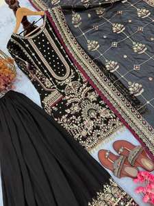 Conjunto de Top de Georgette Sintético Pesado y Pantalón Palazzo Khajuri con Dupatta, Adorno de Lentejuelas de 5mm y Remaches Moti, Traje de Fiesta Tallas M L XL XXL - Product Image 6