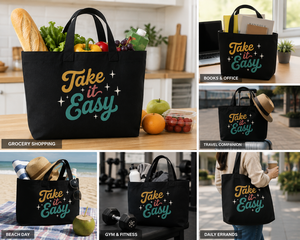 Sac fourre-tout en toile imprimée écologique Take It Easy avec fermeture personnalisée pour les voyages et le shopping, toutes saisons, sac pour femmes - Product Image 5