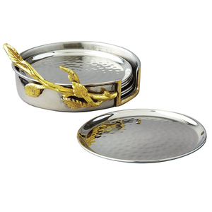 Hammered Stainless Steel <b>Coaster</b> Set With Golden Vine Holder Luxury Round Metal <b>Drink</b> <b>Coasters</b> <b>For</b> Home Decor Hotel And Wedding - Product Image 1
