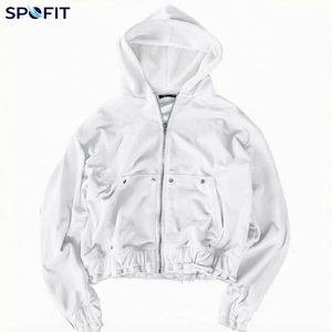 เสื้อฮู้ดดี้สไตล์ดิสเทรสแบบมีซิปสำหรับผู้ชาย น้ำหนัก 360 กรัม ทรงครอป สตรีทแวร์ มีกระเป๋าอเนกประสงค์ ทรงโอเวอร์ไซส์ - Product Image 2