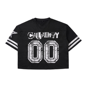 Samson 00 Crop Top Men's Oversized Streetwear Jersey T-Shirt <b>Black</b> Short Sleeve O-Neck Printed Pattern - Product Image 2