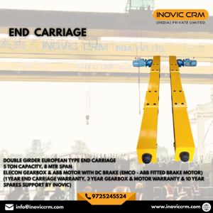Chariot d'extrémité de grue EOT robuste INOVIC CRM avec moteur d'entraînement industriel |   Composants de pont roulant à poutre simple et double de haute qualité - Product Image 1