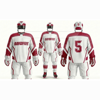 Seragam Jersey Set Olahraga Luar Ruangan untuk Pria Dewasa, Bahan Polyester 100% Bernapas, Cetak Logo Custom, untuk Latihan Hoki Es