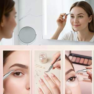 Pinzas para Extensión de Pestañas y Cejas de Acero Inoxidable UBI con Punta Curva, Acabado Rayado Duradero, Herramienta para Salón y Uso Doméstico - Product Image 1
