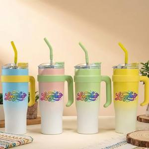 Custom Logo 40 oz Tumbler Double Walled Stainless Steel Tumbler Insulated <b>Vacuum</b> Travel Mug with Handle Straw Lid - Product Image 2