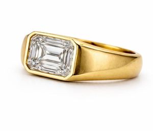 <b>Emerald</b> Cut Moissanite 925 Sterling <b>Silver</b> Yellow Gold Plated Elegant Solitaire Engagement Wedding Party Minimalist Promise <b>Ring</b> - Product Image 1