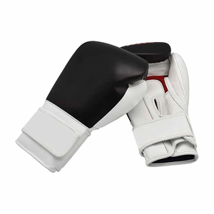 Leather Boxing Gloves Black White <b>Velcro</b> Closure Adjustable Wrist <b>Strap</b> Adult Boxing Gear - Product Image 3