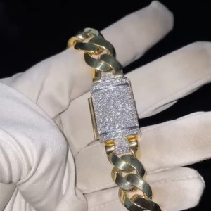 Chaîne de corps cubaine en or massif 9K de 10 mm, sertie de diamants de laboratoire brillants à trois rangs, style hip-hop, unisexe, pour mariage, vente en gros - Product Image 1