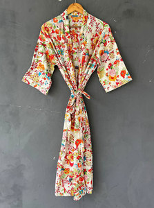 Bata Kimono Larga de Algodón con Estampado Floral para Mujer, Bata de Baño Holgada de Manga Larga con Cuello en V, Cómoda, Transpirable y Ligera - Product Image 3