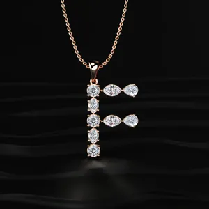 New Arrival Trendy F Alphabet Labgrown Diamond Pendant Rose Gold 1.2CT Solitaire <b>Necklace</b> <b>D</b>-E Color VS Clarity IGI Certified - Product Image 4