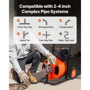 Máquina desatascadora de tuberías de alimentación automática de 100 pies x 1/2 pulgada con 4 cortadores activados por aire para tuberías de 1 a 4 pulgadas, con interruptor de pie para desatascador de alcantarillado - Product Image 3