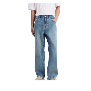 Jean droit bleu clair pour homme, taille mi-haute, coupe décontractée, en denim de coton, idéal pour le printemps - Product Image 3
