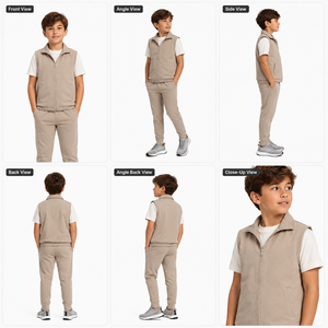 Conjunto Deportivo para Niños, Chaleco con Cierre y Cuello Alto, Pantalones, Color Sólido, Ligero, Transpirable, Ropa de Otoño - Product Image 2