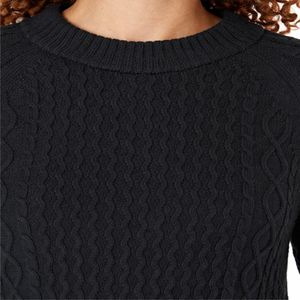 Pull en maille torsadée noir pour femme, col rond, doux, chaud, décontracté, manches longues, classique, élégant, confortable, 2 pièces devant - Product Image 5