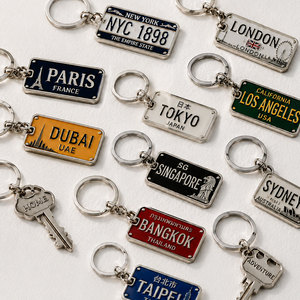 Metal License <b>Plate</b> Carabiner Keychain | Custom City <b>Name</b> Souvenir | Zinc Alloy Gold Silver Plated Embossed Rectangle | Bulk - Product Image 1