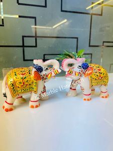 Handcrafted Marble <b>Elephant</b> Pair For Home <b>Decoration</b> Statues Animal Theme Wholesale Best Price Available - Product Image 2