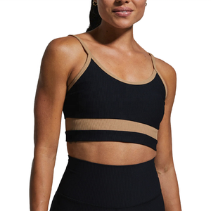 Conjunto de Yoga Color Block Rosa y Blanco, Leggings de Cintura Alta, Top Corto con Tirantes Finos, Ropa Deportiva de 2 Piezas sin Costuras - Product Image 2