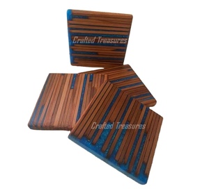 Tasse à café et thé personnalisée sous-verres en bois de résine époxy sous-verres ronds en bois d'acacia vert avec design luxueux - Product Image 6