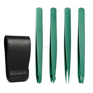 Juego de Pinzas para Cejas de Acero Inoxidable Verde Duradero con Punta Inclinada y Plana, Accesorios de Belleza y Cuidado Personal de Precisión - Product Image 1