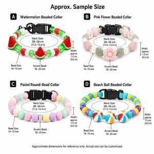 Cute Watermelon Beach Ball Pattern Waterproof Beaded Pet Necklace Adjustable <b>silicone</b> <b>bead</b> dog collar - Product Image 5