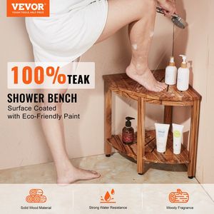Banc de douche d'angle 100 % bois de teck avec hauteur de 18,5 po, rayon de 15,5 po, étagère de rangement 500 LBS, tabouret de douche style plage pour salle de bain - Product Image 2