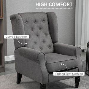 Poltrona Girevole Grigio Scuro con Schienale Alto e Bottoni Trapuntati, Braccioli e Gambe in Legno per Soggiorno o Bar - Product Image 5