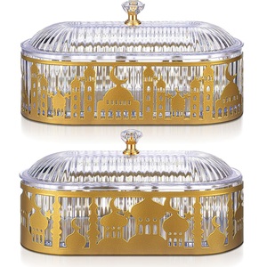 2 plateaux de Ramadan avec couvercle, en métal doré, pour l'Aïd Moubarak, décorations de table, plateau de service alimentaire, islam, musulman, Al-Fitr, biscuits - Product Image 6