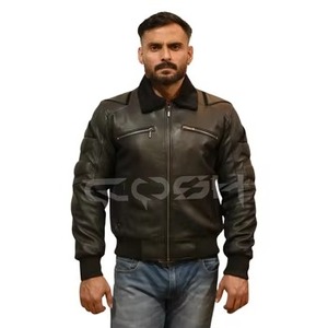 Chaqueta Bomber de Cuero Negra con Cuello de Lana y Cremallera Frontal Resistente |   Ropa de Invierno Premium para Hombre - Product Image 5